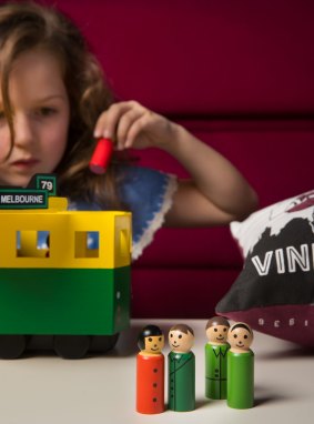 The popular wooden toy tram by Make Me Iconic is a great example of a creative Melbourne souvenir. 
