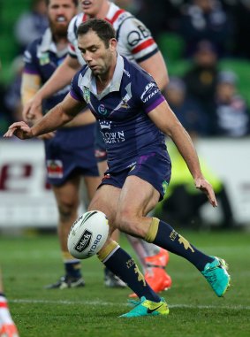 Cameron Smith puts in kick that leads to Cooper Cronk try against the Roosters.