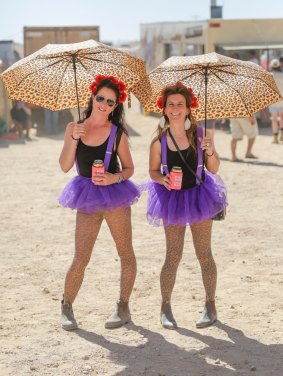 Jenny Guerrera and Ellen Dewar sporting some of the more creative costumes at the Birdsville Races.