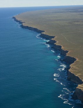 Aerial view of the southern edge of the Nullarbor Plain.