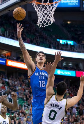 Double delight: Steven Adams notched up a double-double on Christmas Day in the States as the Thunder charged to victory over the Spurs.