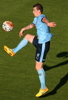 Heat is on: Seb Ryall during Sydney FC's scoreless draw with Perth last week.