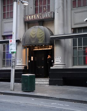 The exterior of the Inflation nightclub on King street in Melbourne on Saturday,.