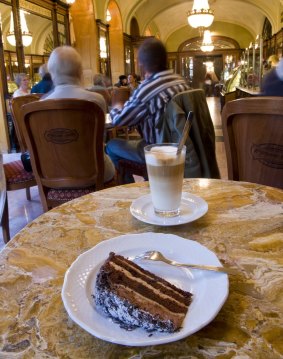 Tempt me: Truffle Torta layered chocolate cake and coffee in  Budapest. 