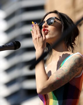 Jess Origliasso from The Veronicas also addressed the rally.