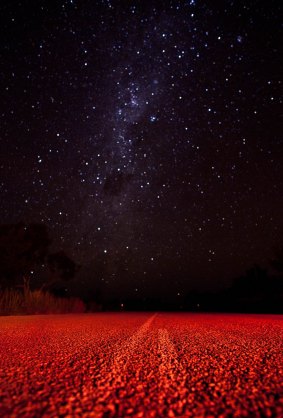 A starry night over the Stuart Highway near the small town of Larrimah.