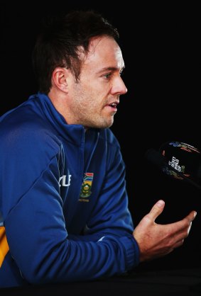 A.B. de Villiers speaks to the media on Monday.