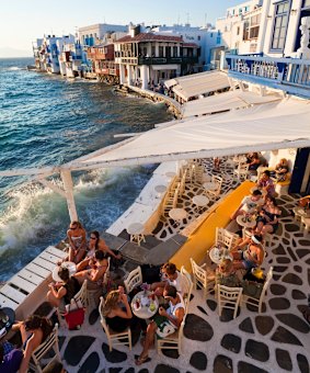 Little Venice waterfront, Mykonos, Greece.