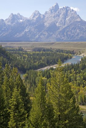 View of Snake River and the Grand Teton from the Snake River Overlook made famous by Ansel Adams.