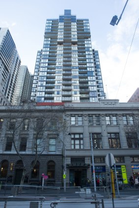 The apartment building from which the woman and baby fell.