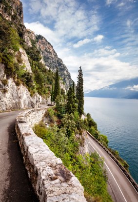 Scenic roads hug the side of Lake Garda.