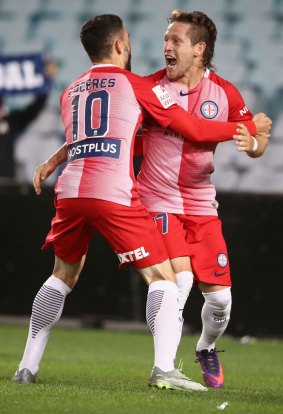 Simulation? Melbourne City's Fernando Brandan was accused of diving after an incident with Sydney FC's Rhyan Grant.