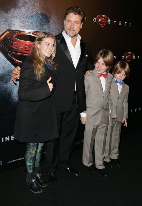 Bindi Irwin with Russell Crowe and his sons Tennyson and Charles in Sydney in 2013.