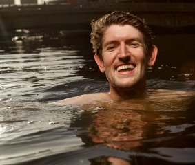 Matt Stewart takes a dip in the Yarra 