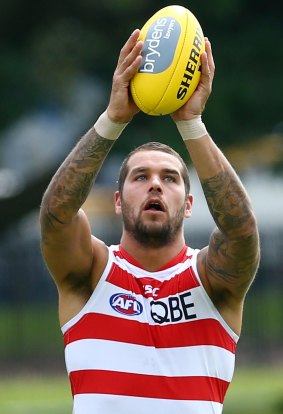 Where's Buddy:  Lance Franklin catches the ball during a Sydney Swans training session.