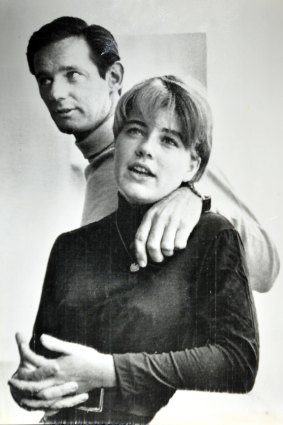 Patty Duke in the mid-1960s at age 18. Two years earlier she had won an Oscar for playing Helen Keller in <i>The Miracle Worker</i>.  With her is her fiance at the time, TV director Harry Falk.
