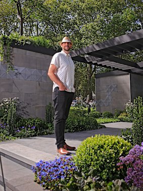 Brent Reid with his Metropolis garden, laid out like the grid of Melbourne’s CBD.