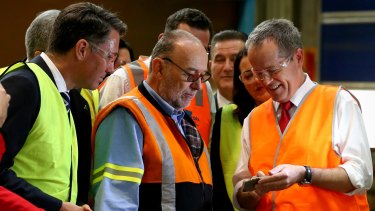 Opposition Leader Bill Shorten during a visit to Backwell IXL in Geelong.
 