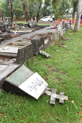 Vandals knocked over gravestones at Rookwood Cemetery.