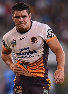 James Roberts of the Broncos grimaces during the round five match against the Titans.