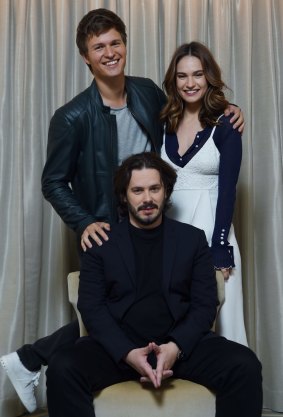 "You don't want half the dudes in the audience to say 'is this like Mamma Mia? ... Baby Driver director Edgar Wright (bottom) with actors Ansel Elgort and Lily James.