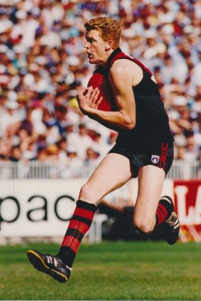 Dustin Fletcher plays in 1993, his first season for the Bombers.