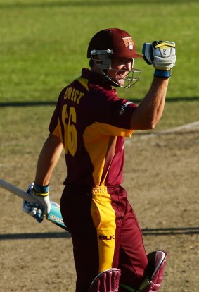 Peter Forrest of the Bulls celebrates victory after hitting the winning runs.
