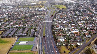An artist's impression of the government's preferred route for Transurban's Western Distributor project. 
