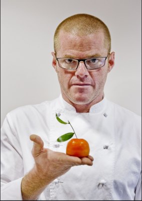 Creative consumption: Blumenthal with his chicken liver parfait, disguised as a mandarin. 