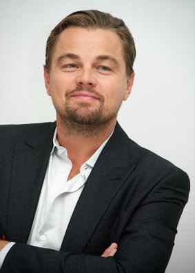 DiCaprio at a <i>The Revenant</i> press conference.