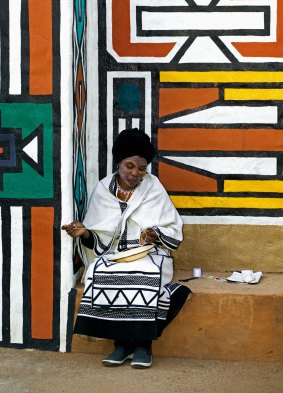 A Xhosa woman in traditional dress at Lesedi Cultural Village near Johannesburg South Africa.
