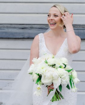 Here comes the bride: Annie Brown looking radiant on her wedding day.