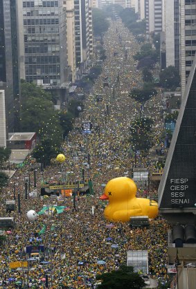 Peaceful demonstrators fill Paulista Avenue on Sunday. Estimates put the total numbers of attendees between 2 and 3 million people.