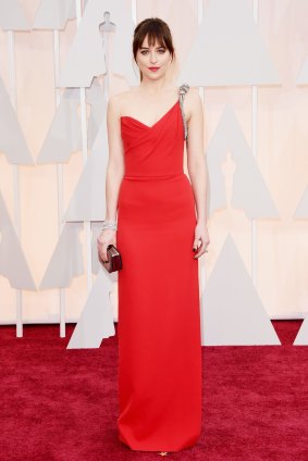 Actress Dakota Johnson at this year's Academy Awards. The website sells the gowns that appeared on the red carpet for about $US8000.