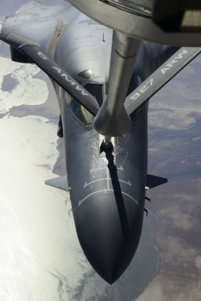 A KC-135 Stratotanker refuels a B-1B Lancer prior to US-led coalition air strikes on Islamic State group targets in Syria last year. 