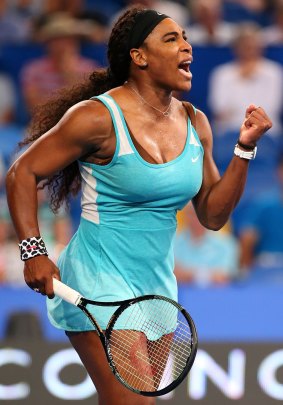Serena Williams celebrates after her win.