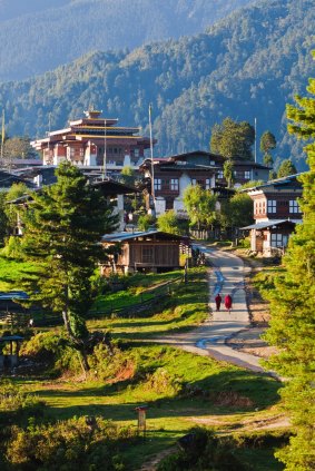 Morning light on the village of Gangtey, at the head of the Phobjikha Valley.