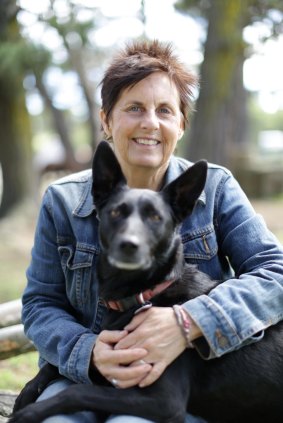 Filmmaker Billie Dean with Sage, one of six current rescue dogs.