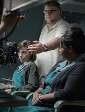 Sally Hawkins, Director/Writer/Producer Guillermo del Torro and Octavia Spencer on the set of The Shape of Water.