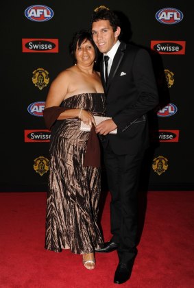 Glitter night: Harley Bennell with his mum on the red carpet the 2012 Brownlow Medal.