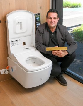 Dominic Polito, sales manager at Sirius Design in South Melbourne with the top-of-the-range toilet.