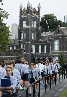 Students outside Melbourne Grammar School.
