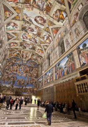 Inside the breathtaking Sistine Chapel.
