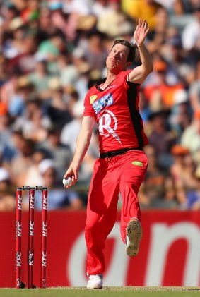 Sending one down: Andrew Fekete in full flight for the Melbourne Renegades during the Big Bash League last season.