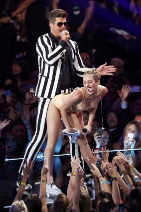 The notorious 'twerking' performance of Blurred Lines by Robin Thicke and Miley Cyrus at the 2013 MTV Video Music Awards. 