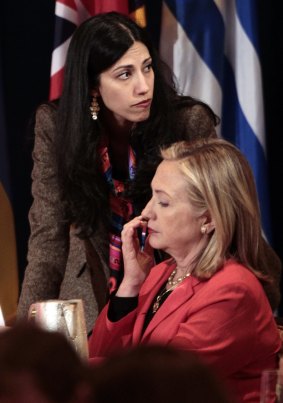 Huma Abedin, top, then-deputy chief of staff and aide to Secretary of State Hillary Rodham Clinton, in 2011.