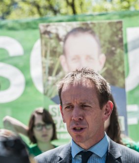 Greens leader Shane Rattenbury and his team in Garema place on election-eve.