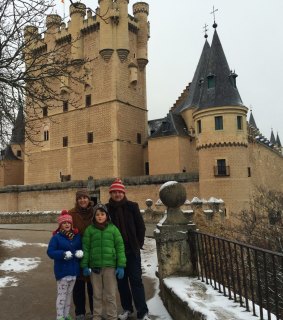 Sally Webb and her family at Alcazar castle.