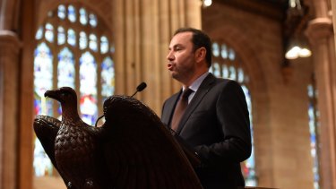 French ambassador to Australia Christophe Lecourtier speaking during a Service of Sorrow and Prayer for Paris held at St Andrew's Cathedral, Sydney.