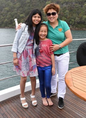 X Factor winner Marlisa Punzalan with Chinese steel mogul Sally Zou and her daughter, Gloria in Pittwater.